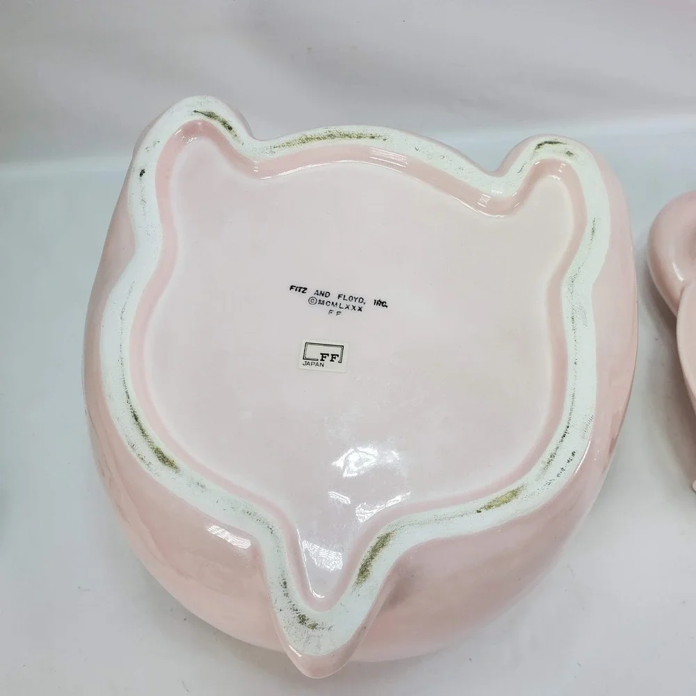 Fitz Floyd Hippo Cookie Jar Pink Vintage 1980 Japan Hand Painted Kitsch Ceramic